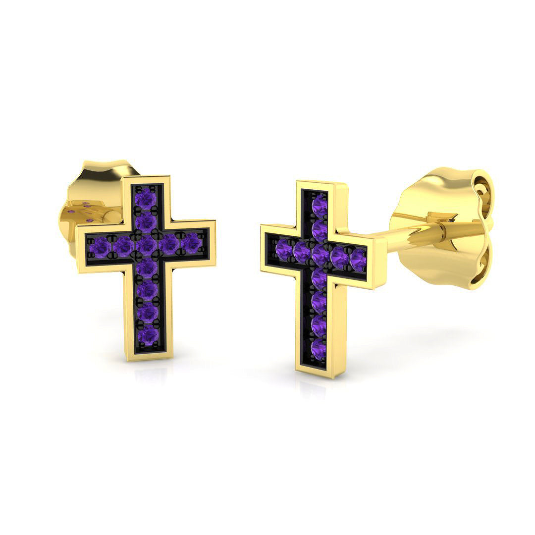 9ct Yellow Gold 0.06ct Purple Diamond Earrings