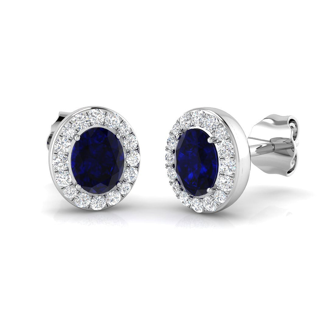 9ct White Gold 0.92ct Blue Sapphire Earrings