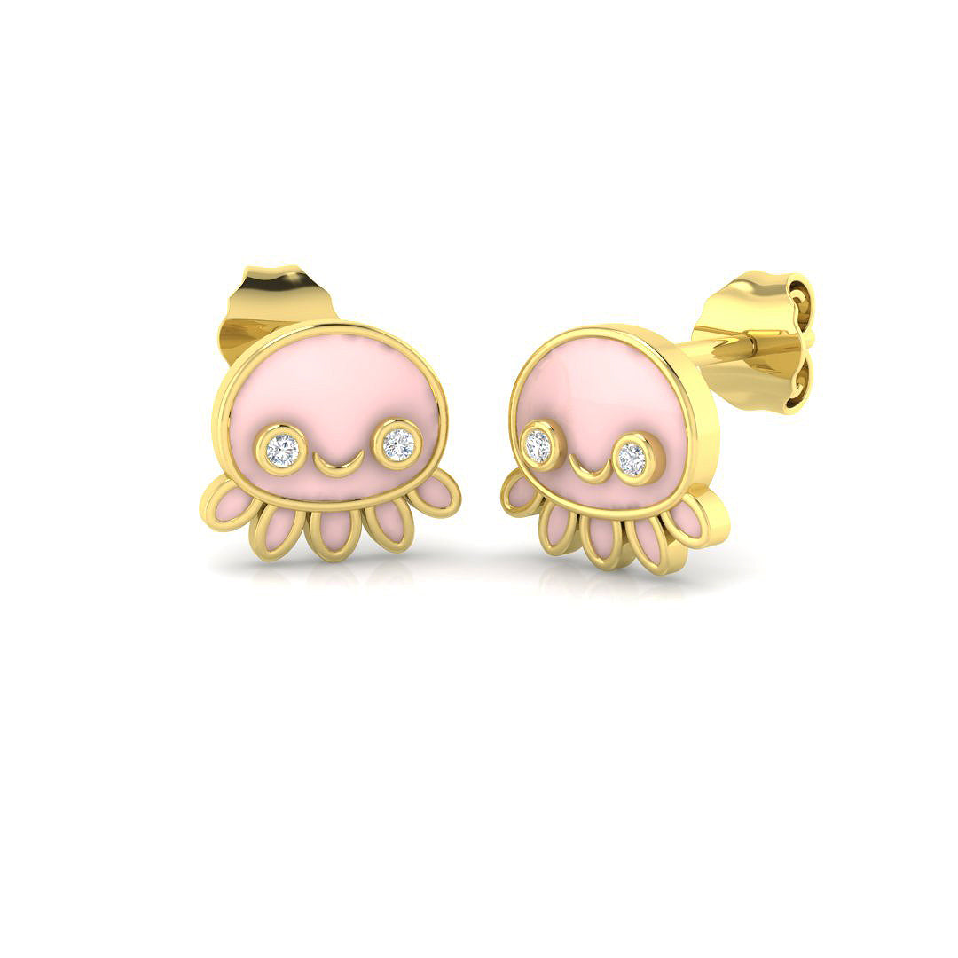 9ct Yellow Gold 0.17ct Enamel Earrings