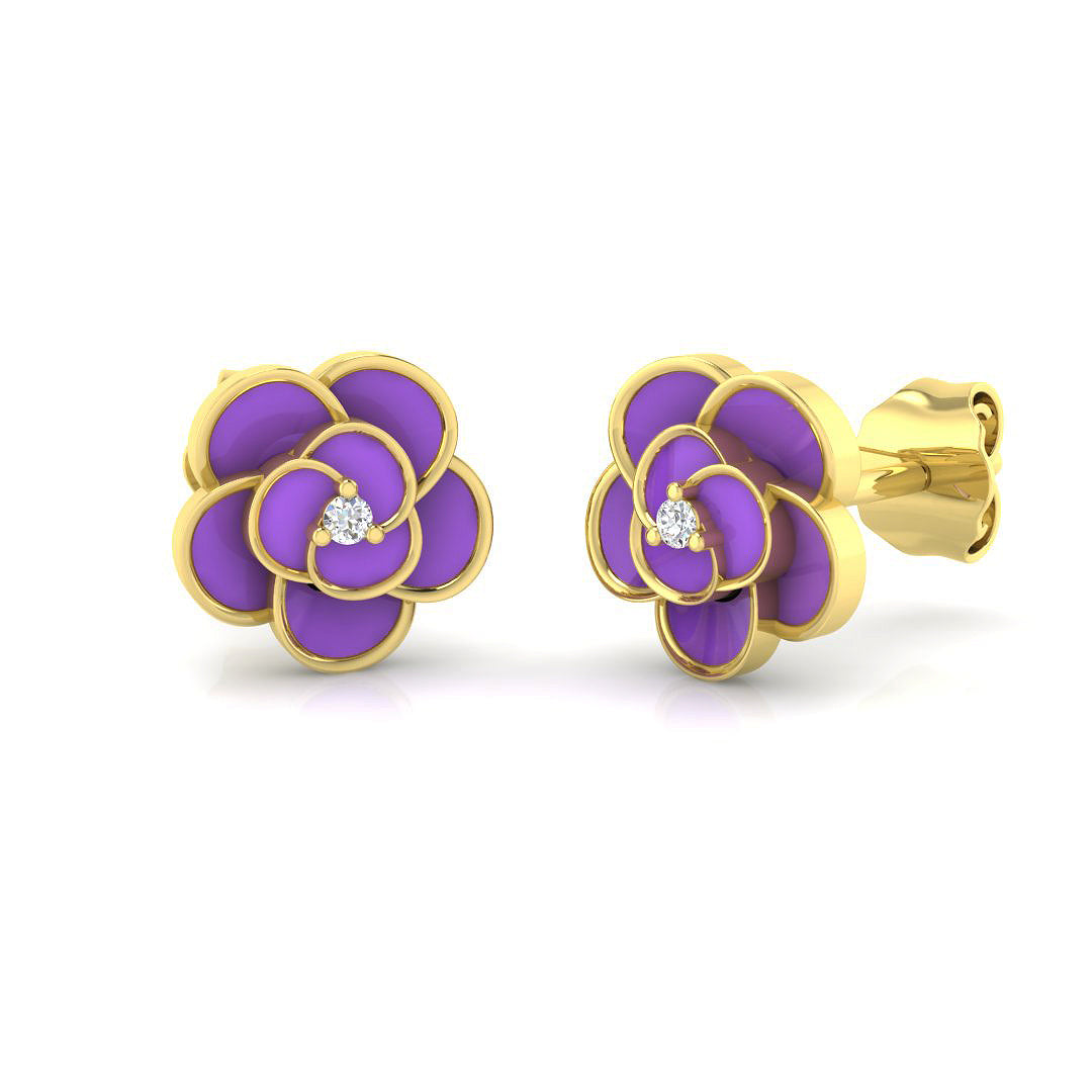 9ct Yellow Gold 0.10ct Enamel Earrings
