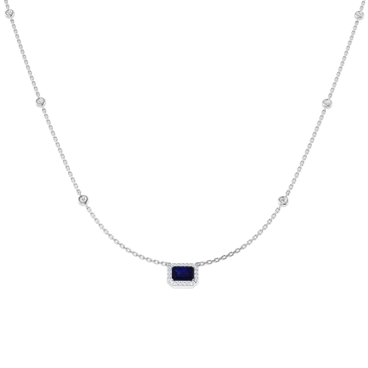 18ct White Gold 0.81ct Blue Sapphire Necklace
