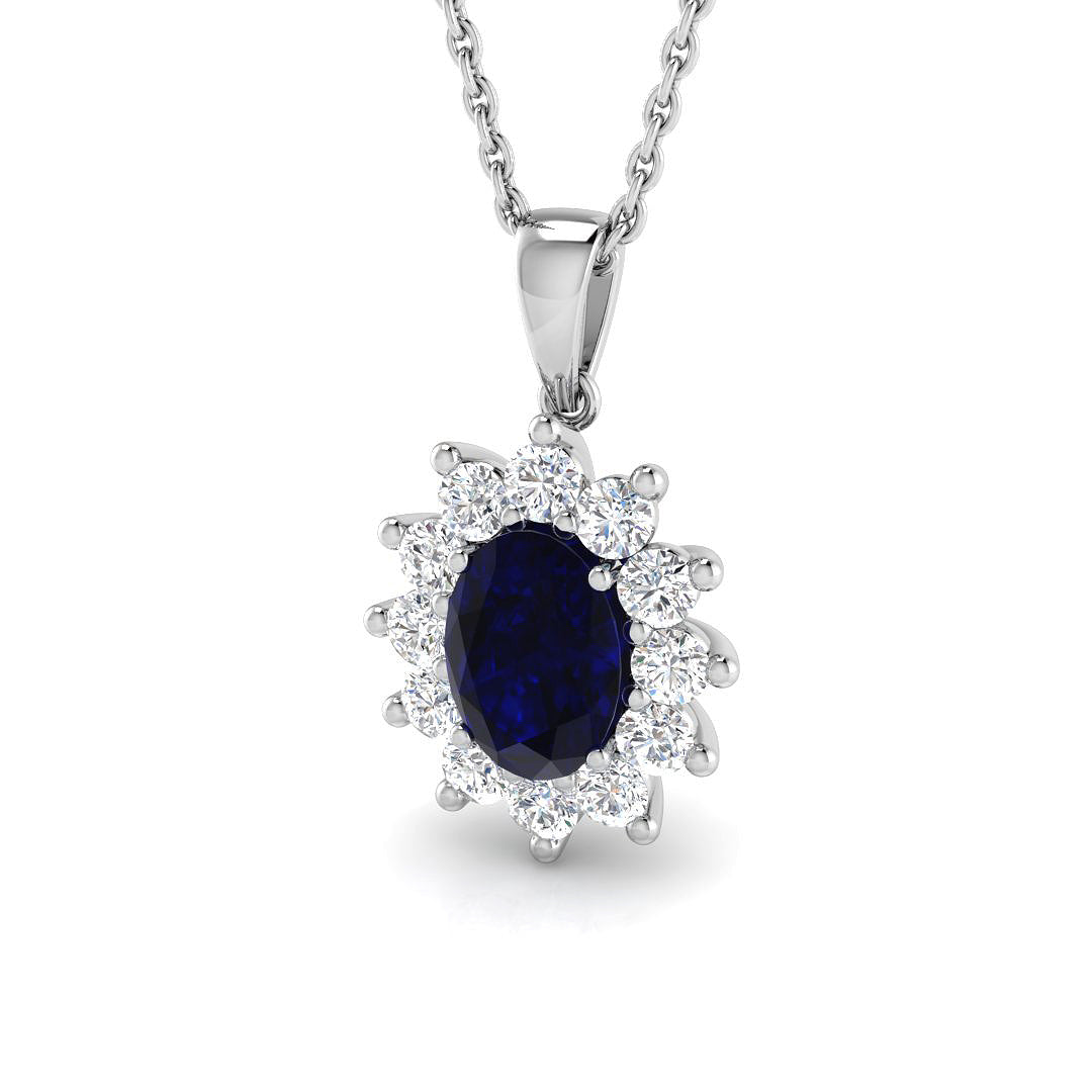 18ct White Gold 1.56ct Blue Sapphire Pendant