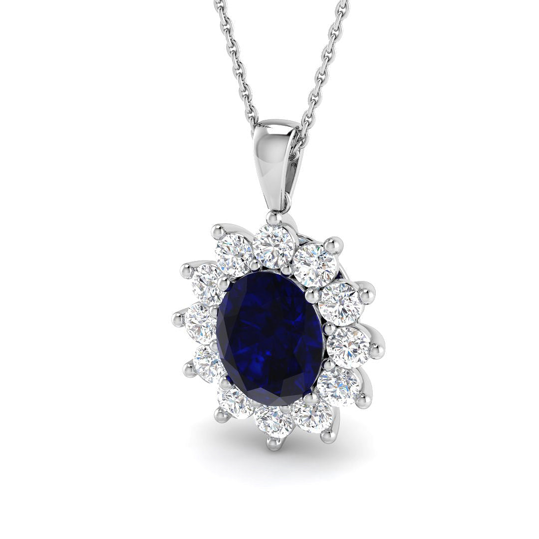 9ct White Gold 4.45ct Laboratory Grown Lab Blue Sapphire Pendant