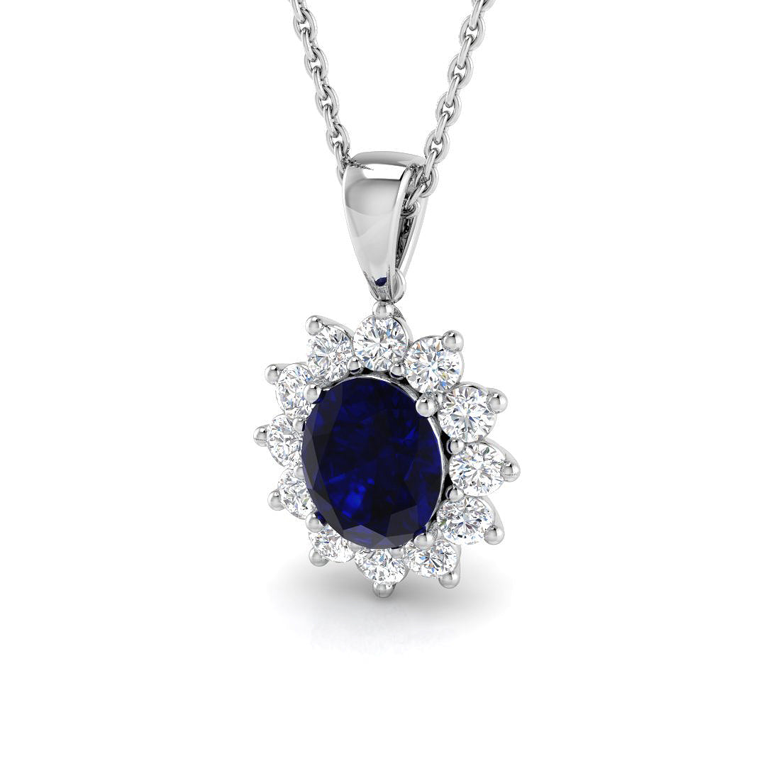 18ct White Gold 2.02ct Blue Sapphire Pendant