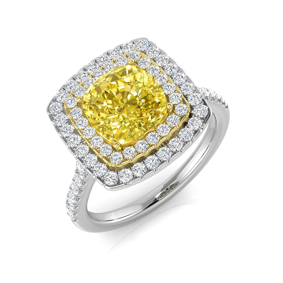 Two-Tone Gold 2.99ct F SI1 Yellow Diamond Ring