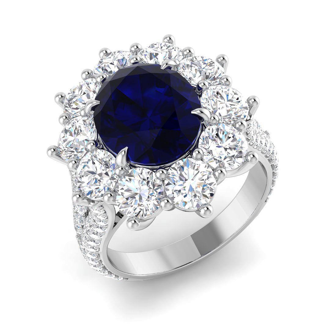 9ct White Gold 9.48ct Laboratory Grown Lab Blue Sapphire Ring
