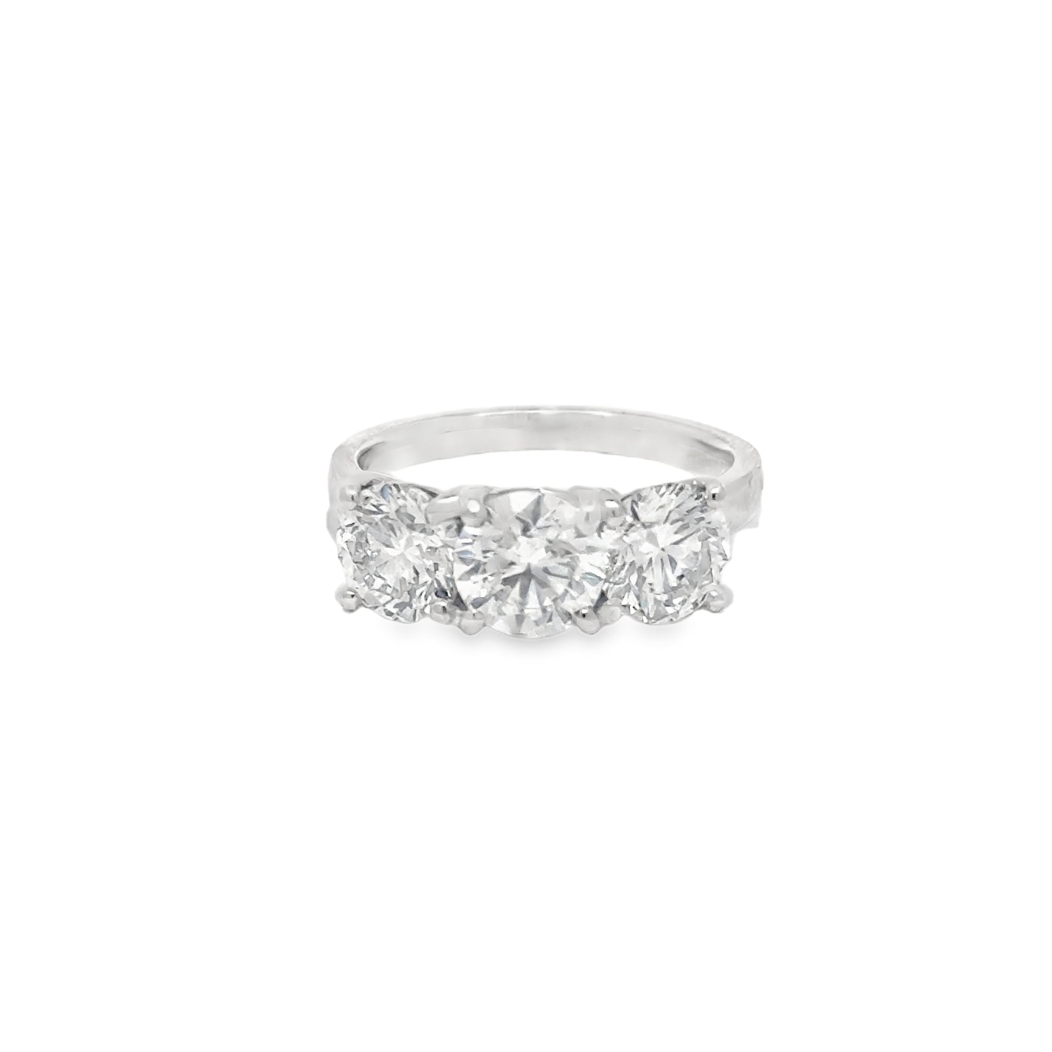 3.08ct Lab Grown Round Brilliant Cut Diamond Trilogy Ring Set In Platinum