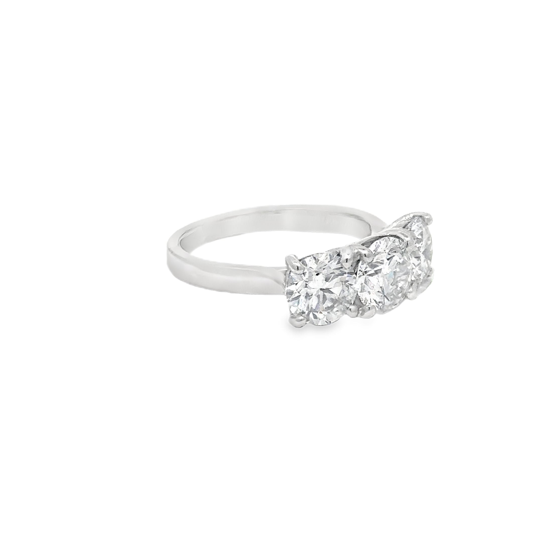 3.08ct Lab Grown Round Brilliant Cut Diamond Trilogy Ring Set In Platinum