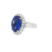 7.35ct Tanzanite And Diamond Halo Ring Set in 18ct White Gold