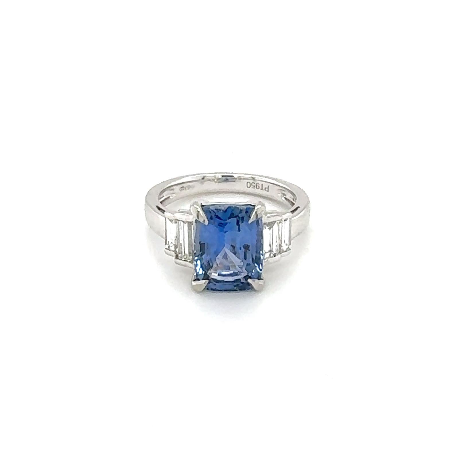 4.11ct Natural Deep Blue Sapphire And Diamond Platinum Ring