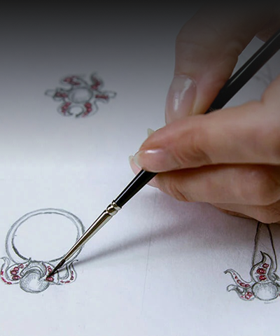 A jeweller's hand-painted ring design sketch