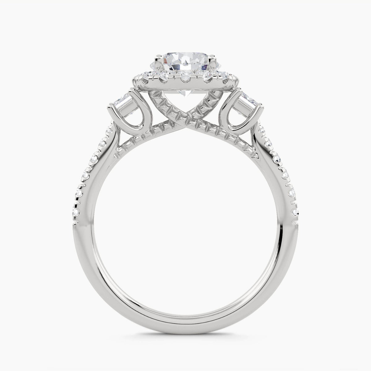 Halo With Princess-Cut Side Stones And Pavé Shank, front view
