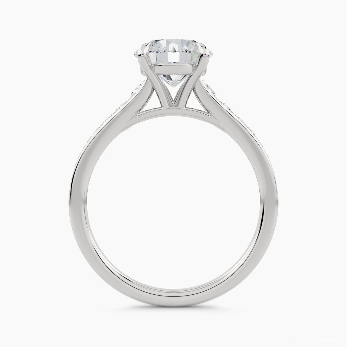 Solitaire With Graduated Channel-Set Cathedral Band, front view