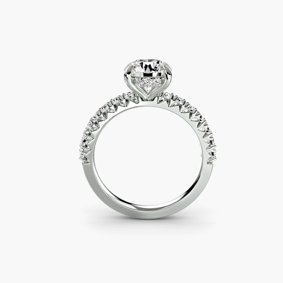 Solitaire With Hidden Halo And Single-Row Pavé Shank, front view