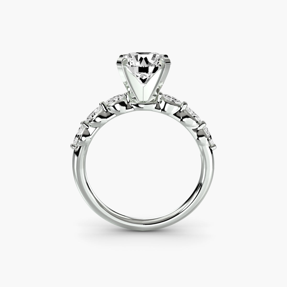 Solitaire With Marquise & Round Accents On Shank, front view