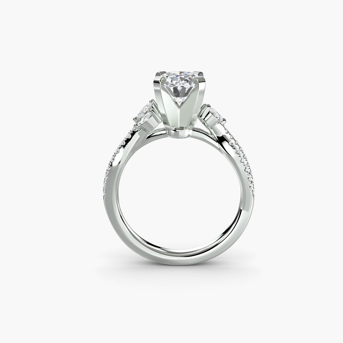 Solitaire With Double Marquise Accents And Twisted Pavé Shank, front view