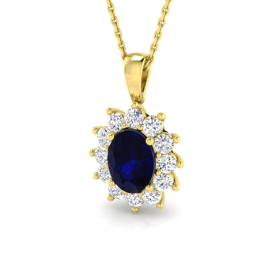 9ct Yellow Gold 2.11ct Laboratory Grown Lab Blue Sapphire Pendant