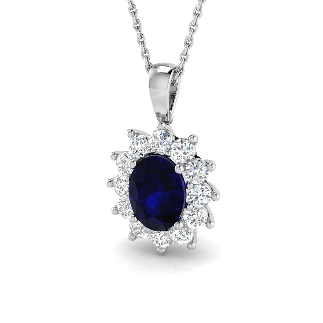 9ct White Gold 2.11ct Laboratory Grown Lab Blue Sapphire Pendant