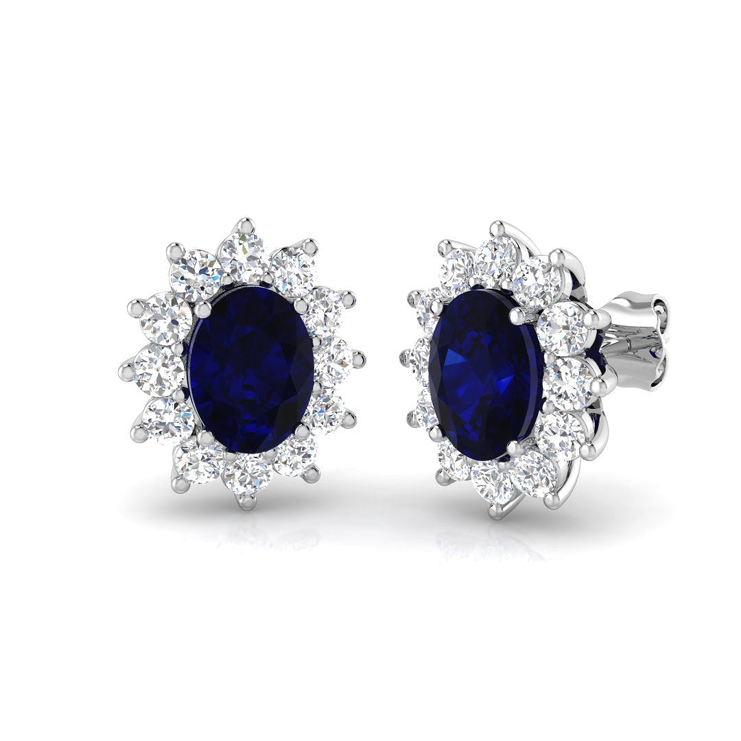 9ct White Gold 4.67ct Laboratory Grown Lab Blue Sapphire Earrings