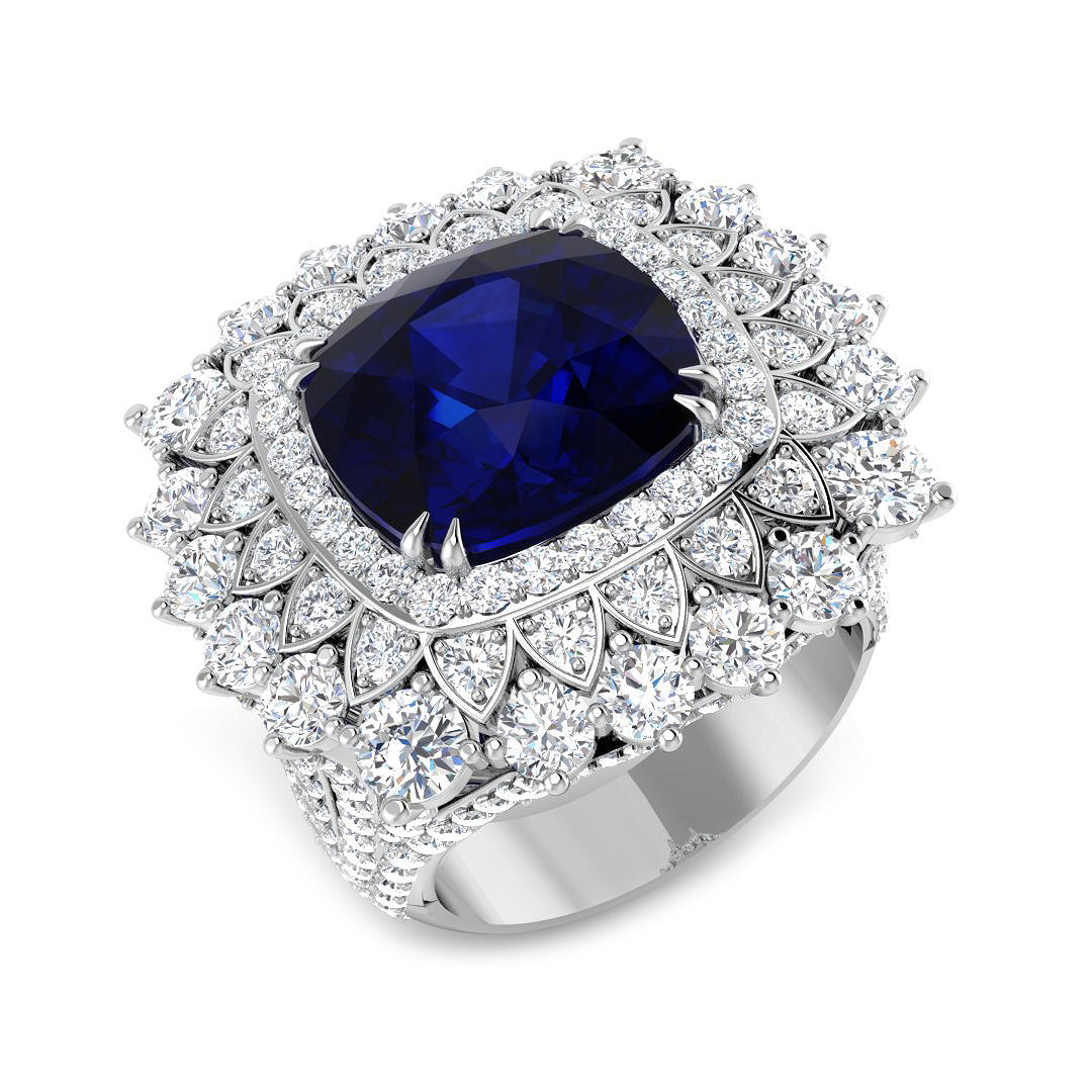 Platinum 13.90ct Laboratory Grown Lab Blue Sapphire Ring