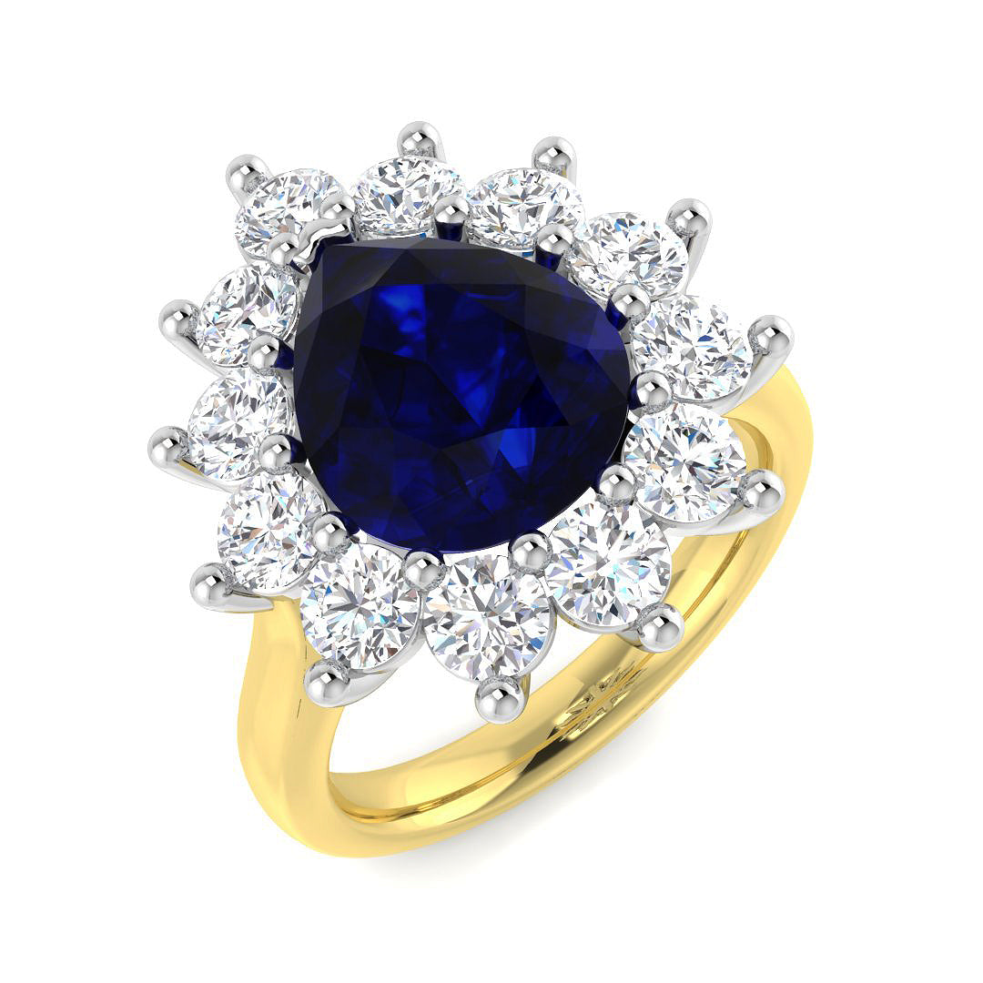 9ct Two-Tone Gold 5.85ct Laboratory Grown Lab Blue Sapphire Ring