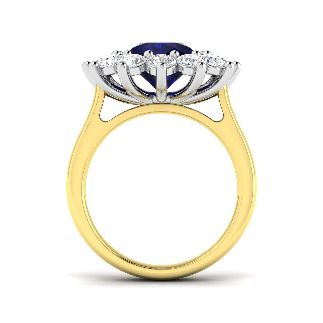 9ct Two-Tone Gold 5.85ct Laboratory Grown Lab Blue Sapphire Ring