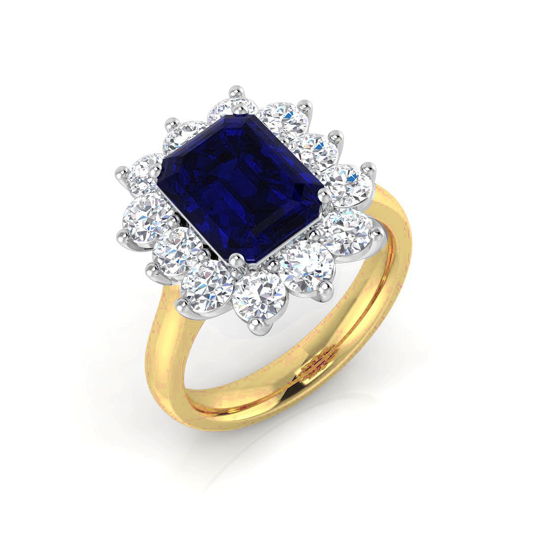 9ct Two-Tone Gold 4.65ct Laboratory Grown Lab Blue Sapphire Ring