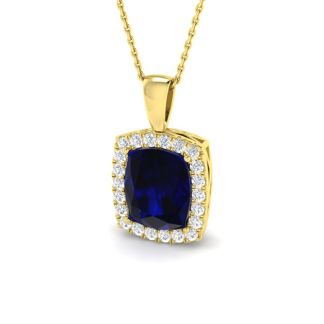 9ct Yellow Gold 6.18ct Laboratory Grown Lab Blue Sapphire Pendant