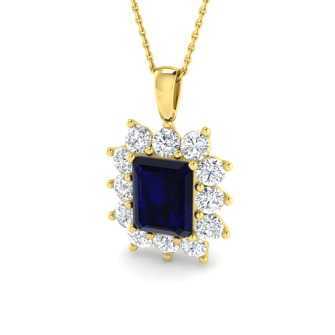 9ct Yellow Gold 6.96ct Laboratory Grown Lab Blue Sapphire Pendant