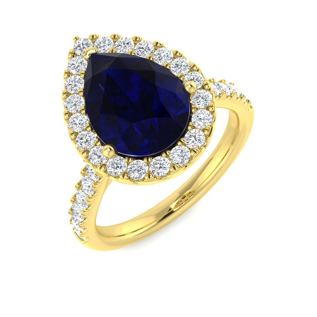 9ct Yellow Gold 4.86ct Laboratory Grown Lab Blue Sapphire Ring