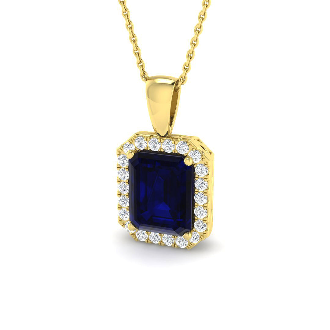 9ct Yellow Gold 5.10ct Laboratory Grown Lab Blue Sapphire Pendant