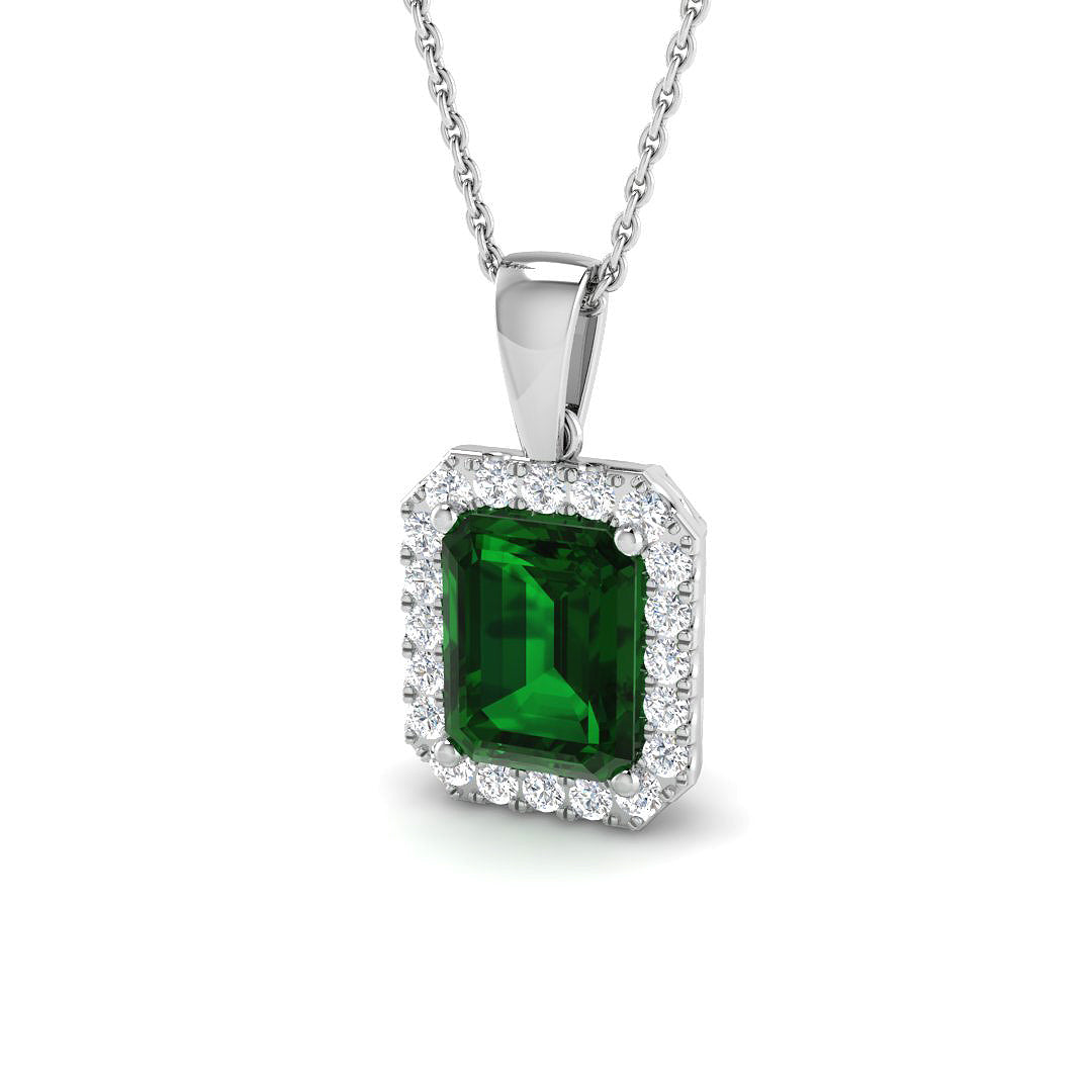 9ct White Gold 2.66ct Laboratory Grown Lab Emerald Pendant