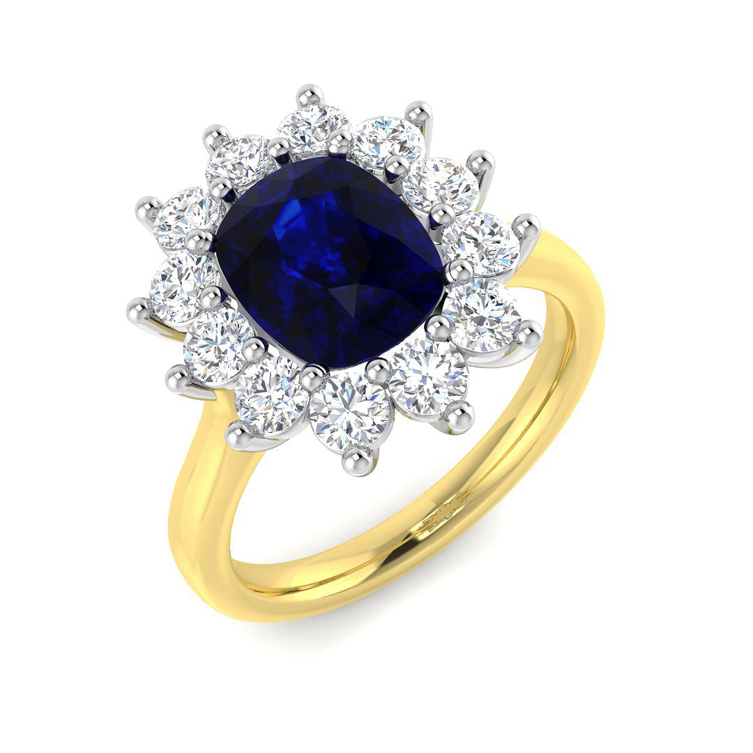 9ct Yellow Gold 3.45ct Laboratory Grown Lab Blue Sapphire Ring