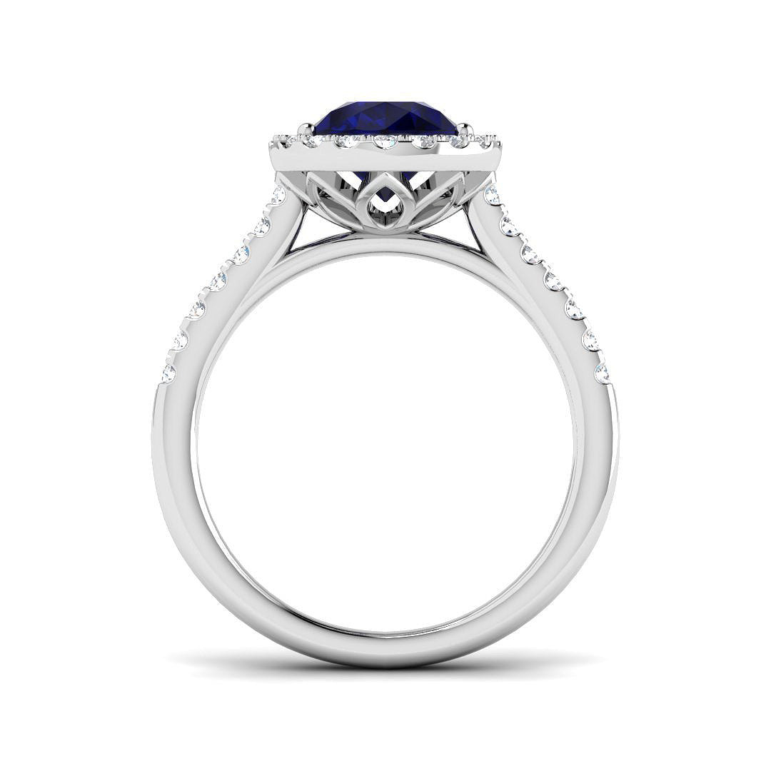 9ct White Gold 2.67ct Laboratory Grown Lab Blue Sapphire Ring