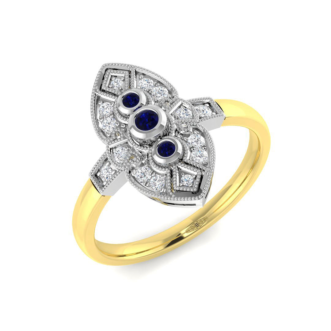 9ct Two-Tone Gold 0.21ct Blue Sapphire Ring