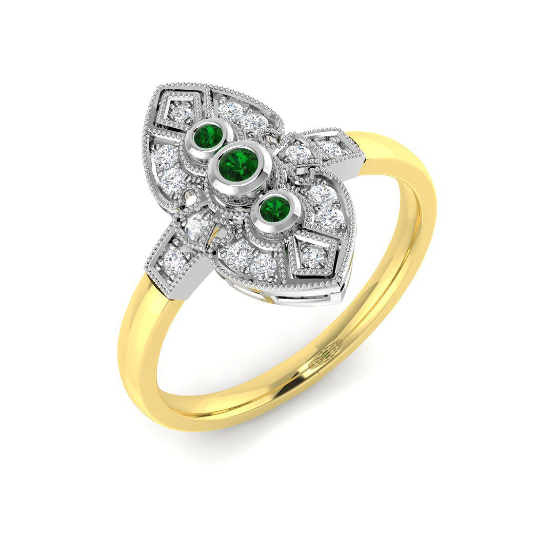 9ct Two-Tone Gold 0.19ct Emerald Ring