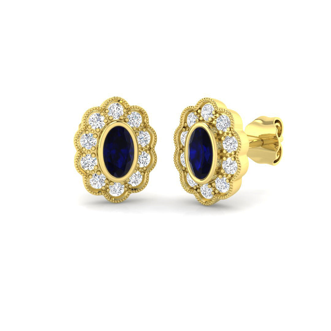 9ct Yellow Gold 0.84ct Blue Sapphire Earrings