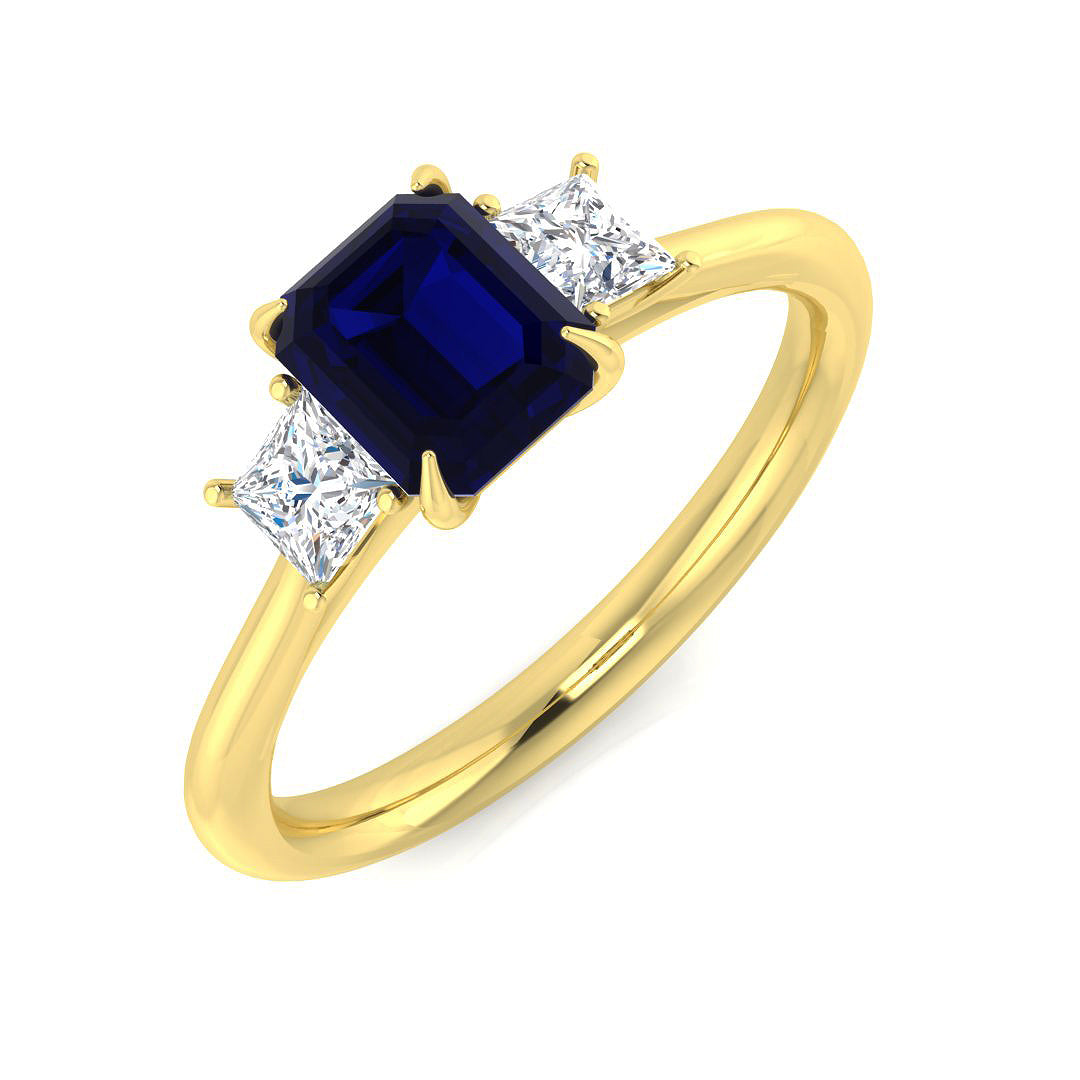 9ct Yellow Gold 1.48ct Laboratory Grown Lab Blue Sapphire Ring