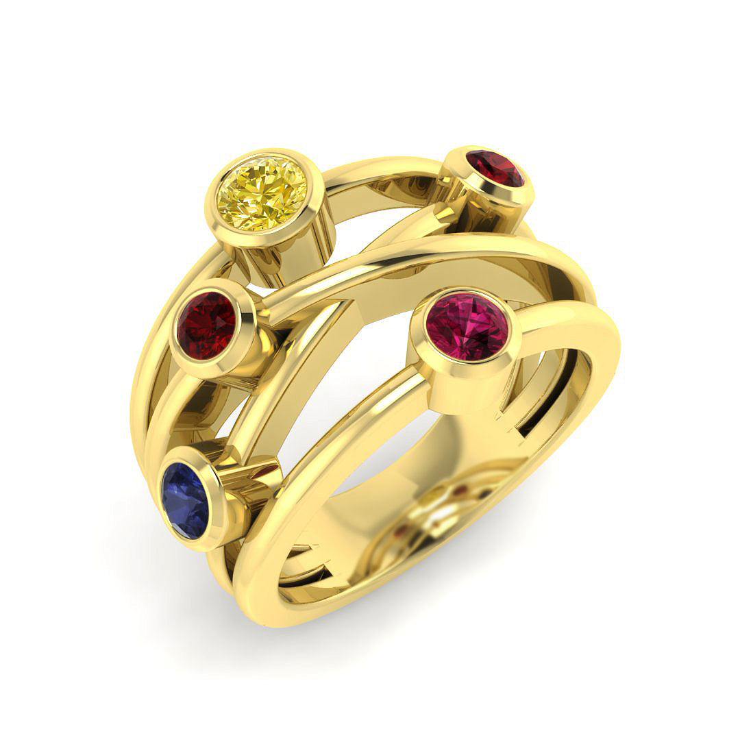 9ct Yellow Gold 0.87ct Multi Sapphire Ring