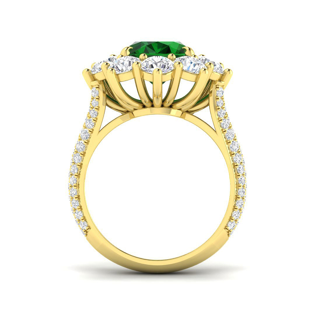 9ct Yellow Gold 7.43ct Laboratory Grown Lab Columbian Emerald Ring