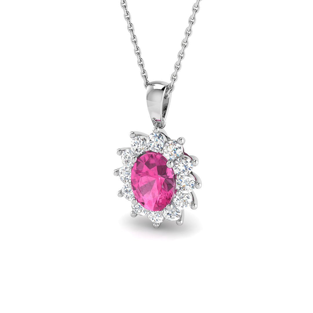 9ct White Gold 2.29ct Laboratory Grown Lab Pink Sapphire Pendant