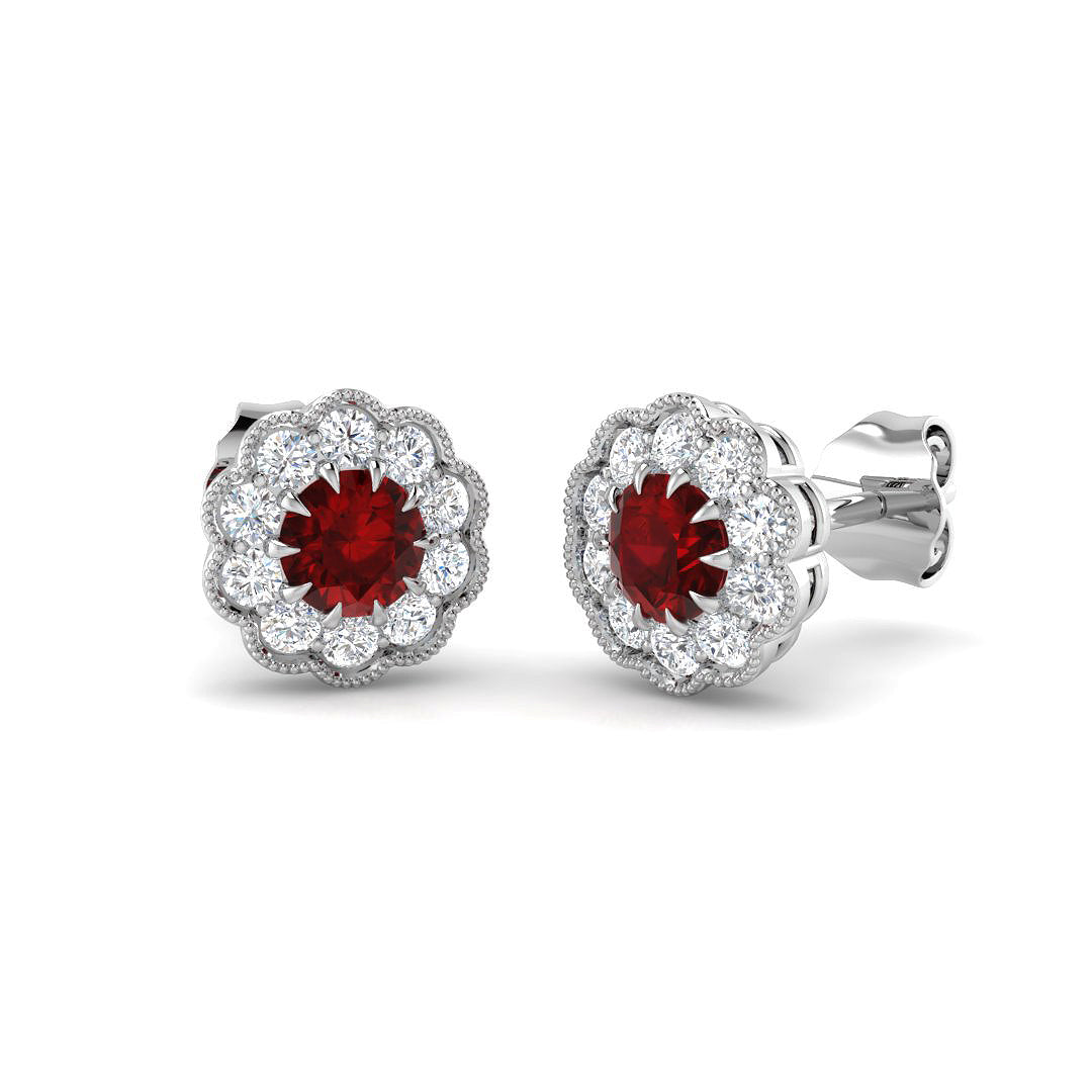 9ct White Gold 0.99ct Ruby Earrings