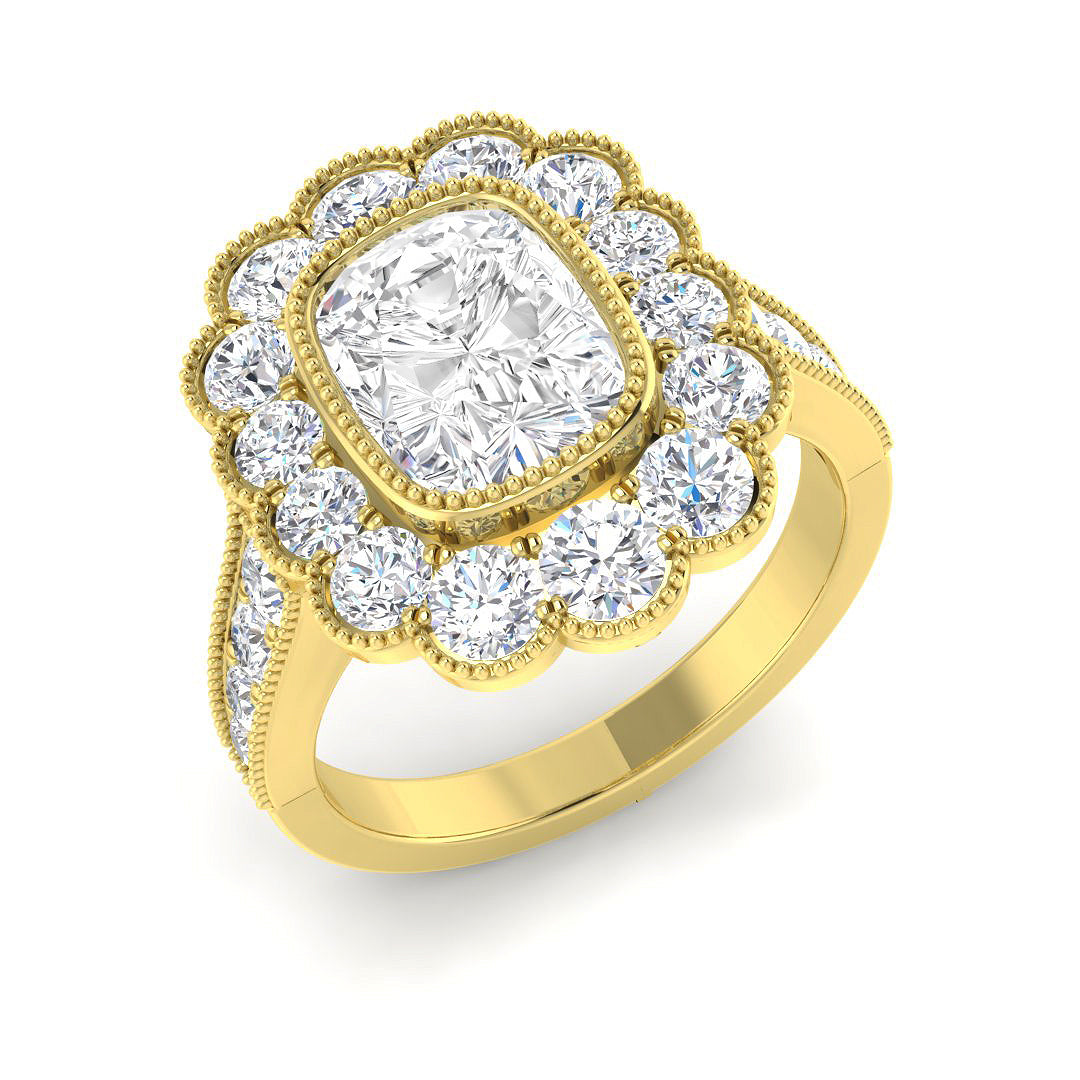 9ct Yellow Gold 3.38ct E VVS2 Laboratory Grown Cvd Old Cut Ring