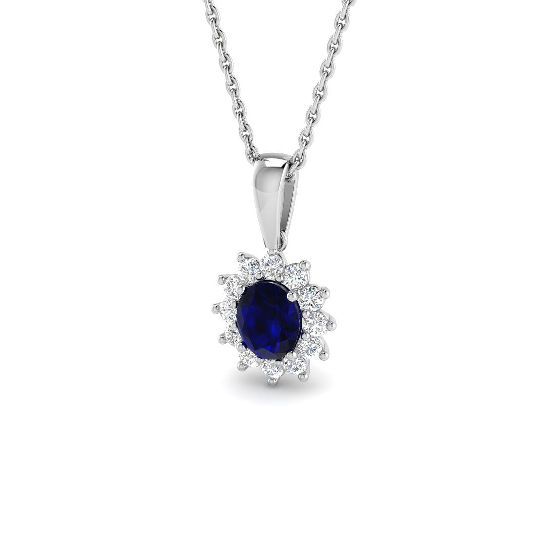 9ct White Gold 0.80ct Blue Sapphire Pendant