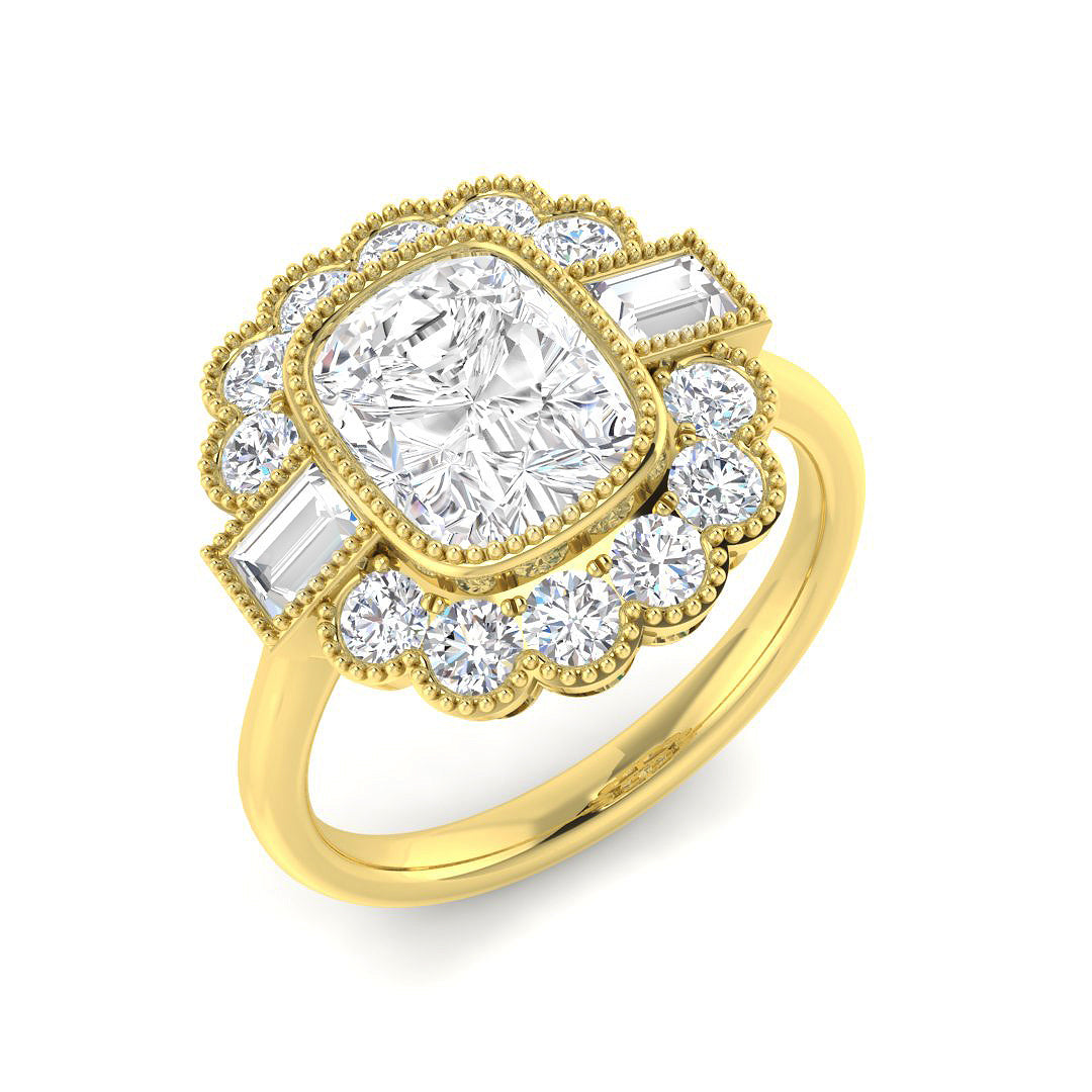 9ct Yellow Gold 2.91ct E VVS2 Laboratory Grown Cvd Old Cut Ring