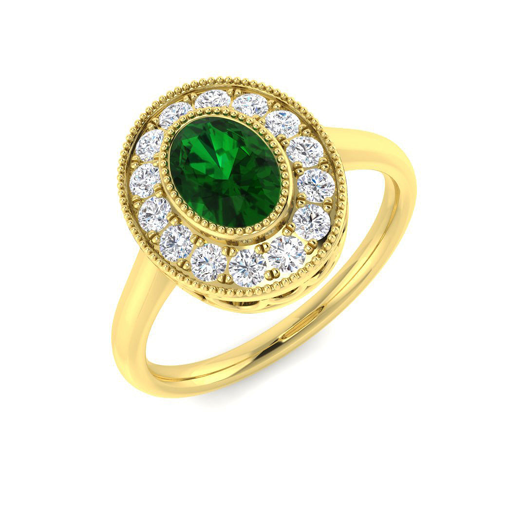 9ct Yellow Gold 1.10ct Laboratory Grown Lab Columbian Emerald Ring