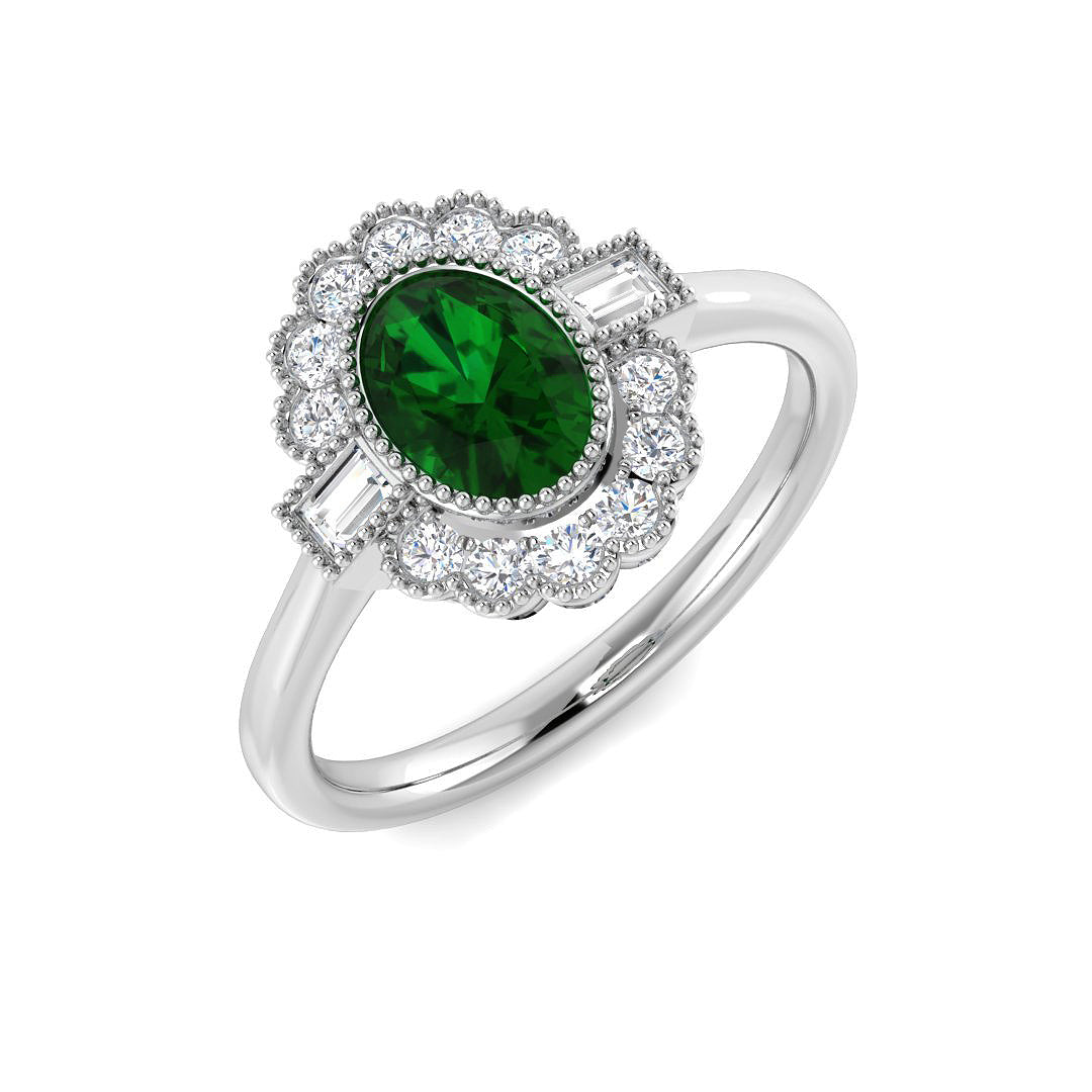 9ct White Gold 1.14ct Laboratory Grown Lab Columbian Emerald Ring