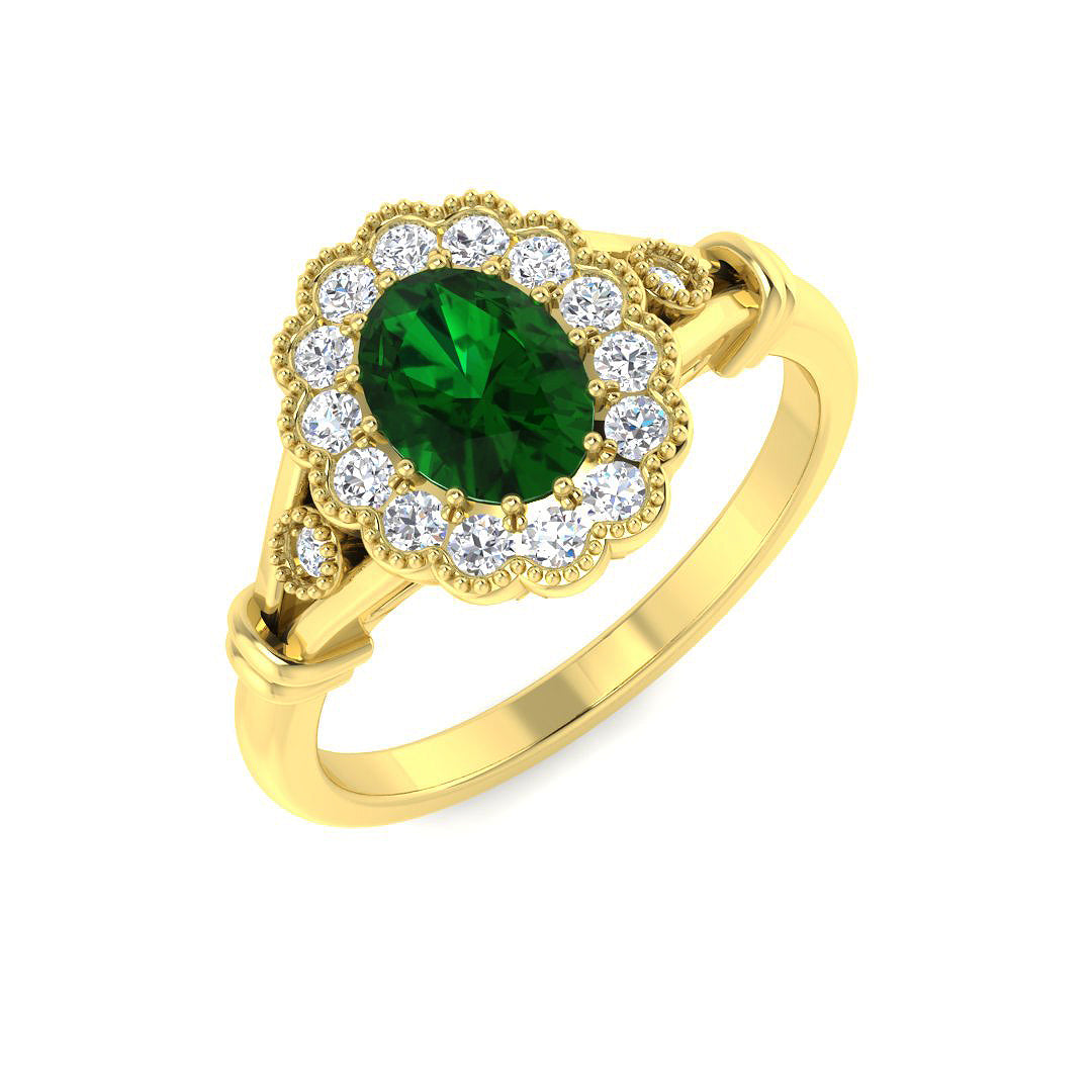 9ct Yellow Gold 1.04ct Laboratory Grown Lab Columbian Emerald Ring