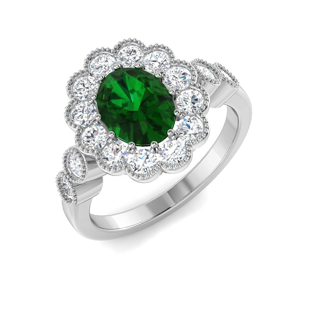 9ct White Gold 2.03ct Laboratory Grown Lab Columbian Emerald Ring