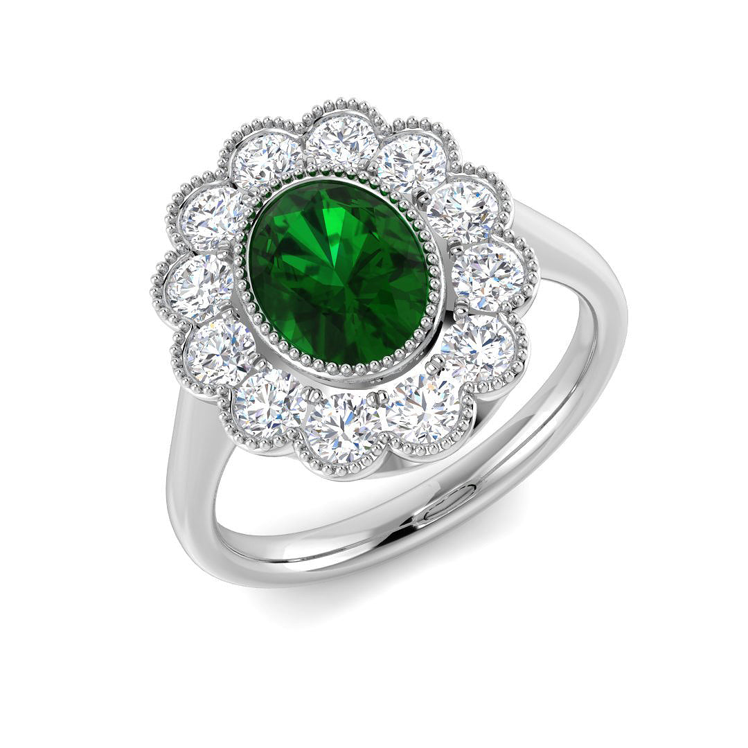 9ct White Gold 2.18ct Laboratory Grown Lab Columbian Emerald Ring